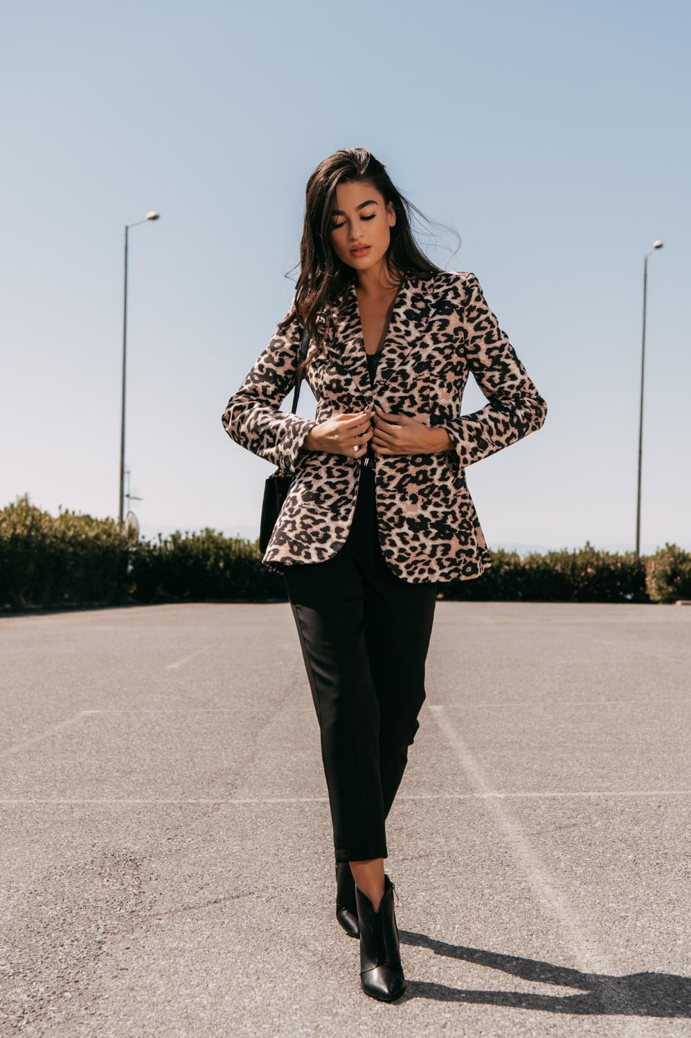 Narrow Waiste Blazer with Leopard Print | FreeStyle Fashion | Women Clothing